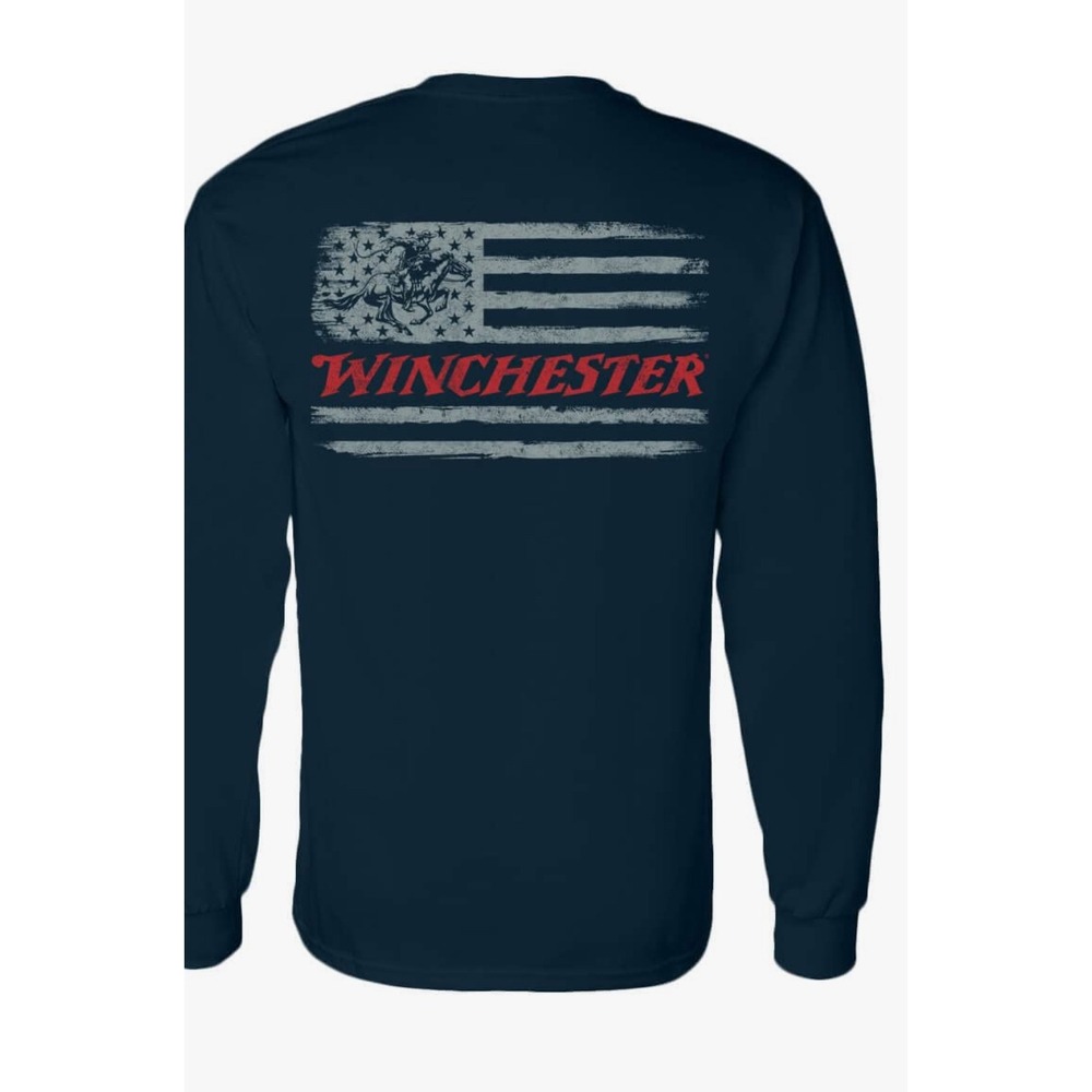 NWT Winchester Official Legend of Winchester Print LS Military Navy Cotton ‎ M